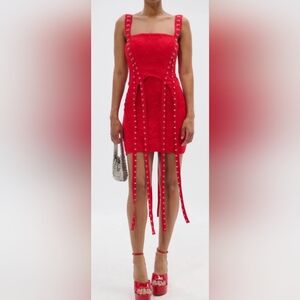 Akira I Know You Miss Me Corseted Lace Red Mini Dress